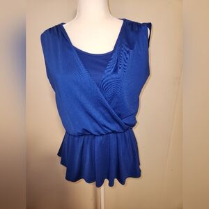 Bright Sapphire Blue Banana Republic Faux Wrap Tank Top Medium M EUC